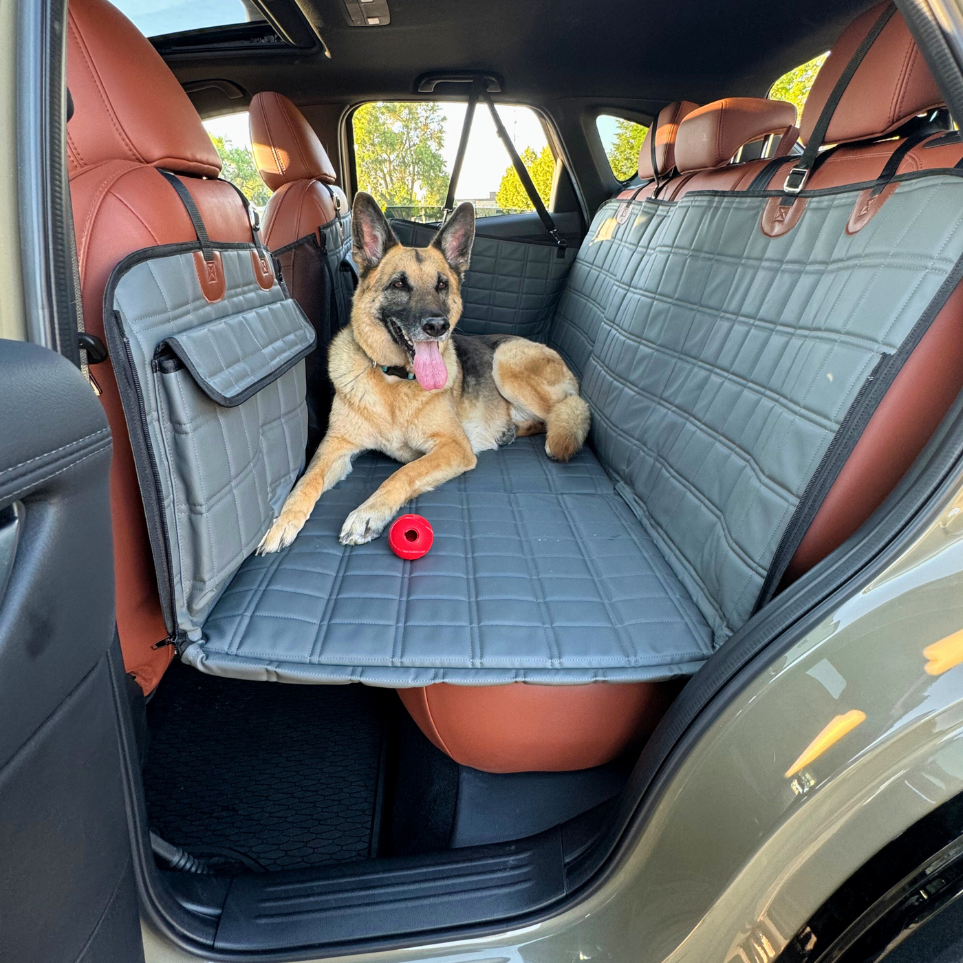 Global Inn™ Leather Backseat Extender for Dogs - Grey with Door Covers