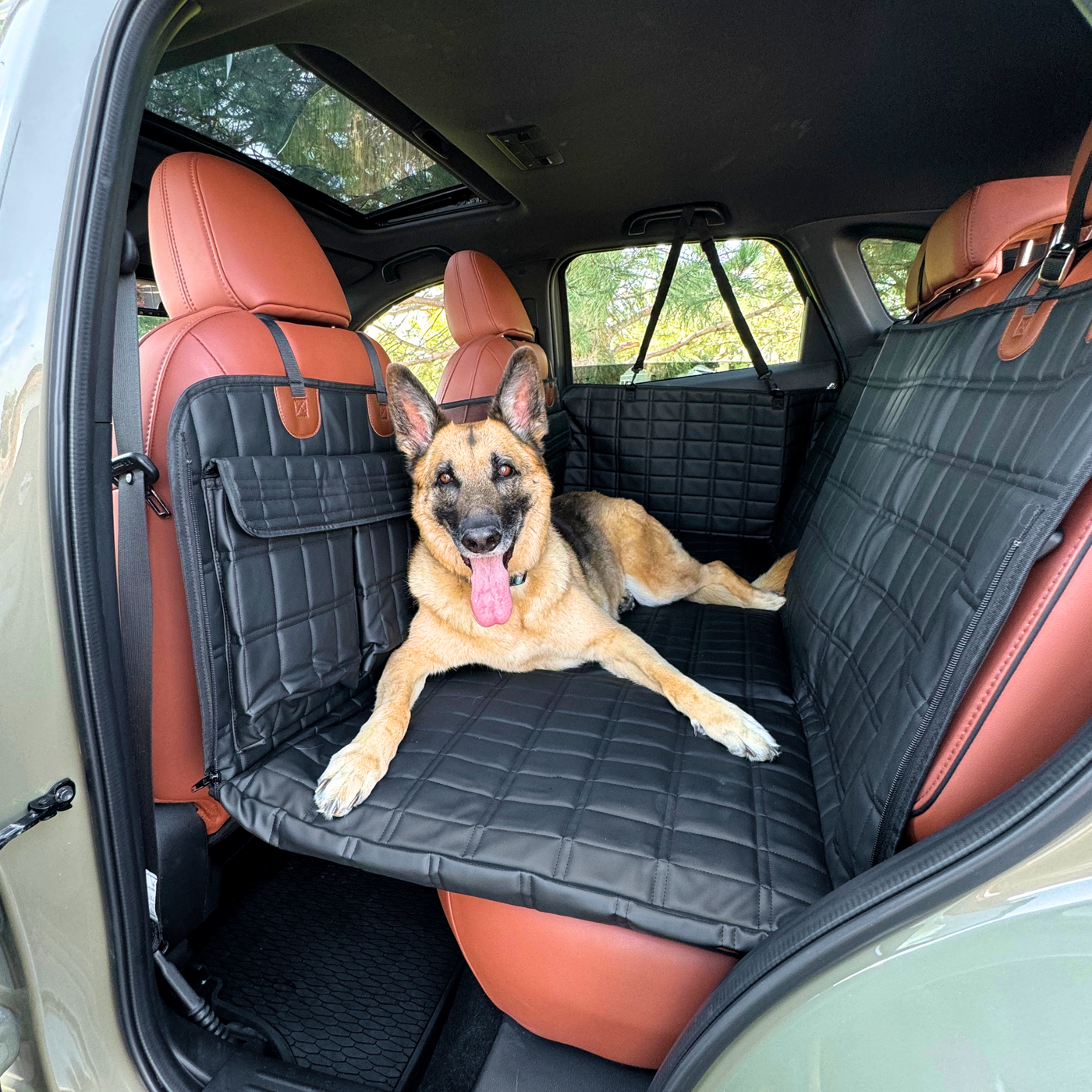 Global Inn™ Leather Backseat Extender for Dogs - Black with Door Covers