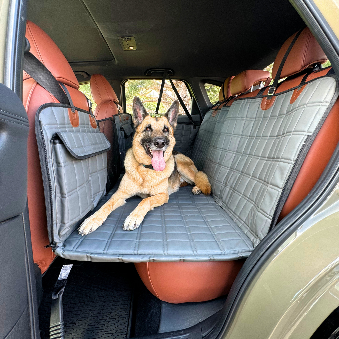 Global Inn™ Leather Backseat Extender for Dogs - Grey with Door Covers