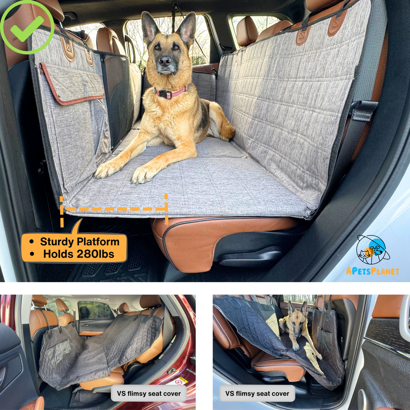 Global Inn™ Backseat Extender for Dogs - Grey with Door Covers