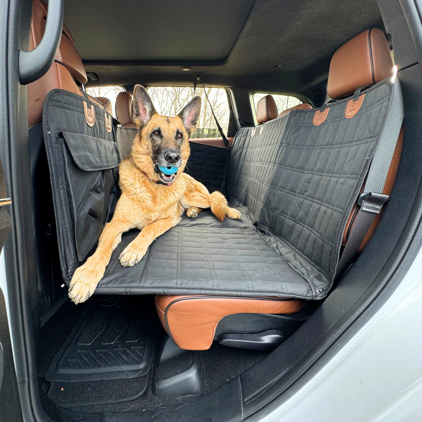 Global Inn™ Backseat Extender for Dogs - Black with Door Covers